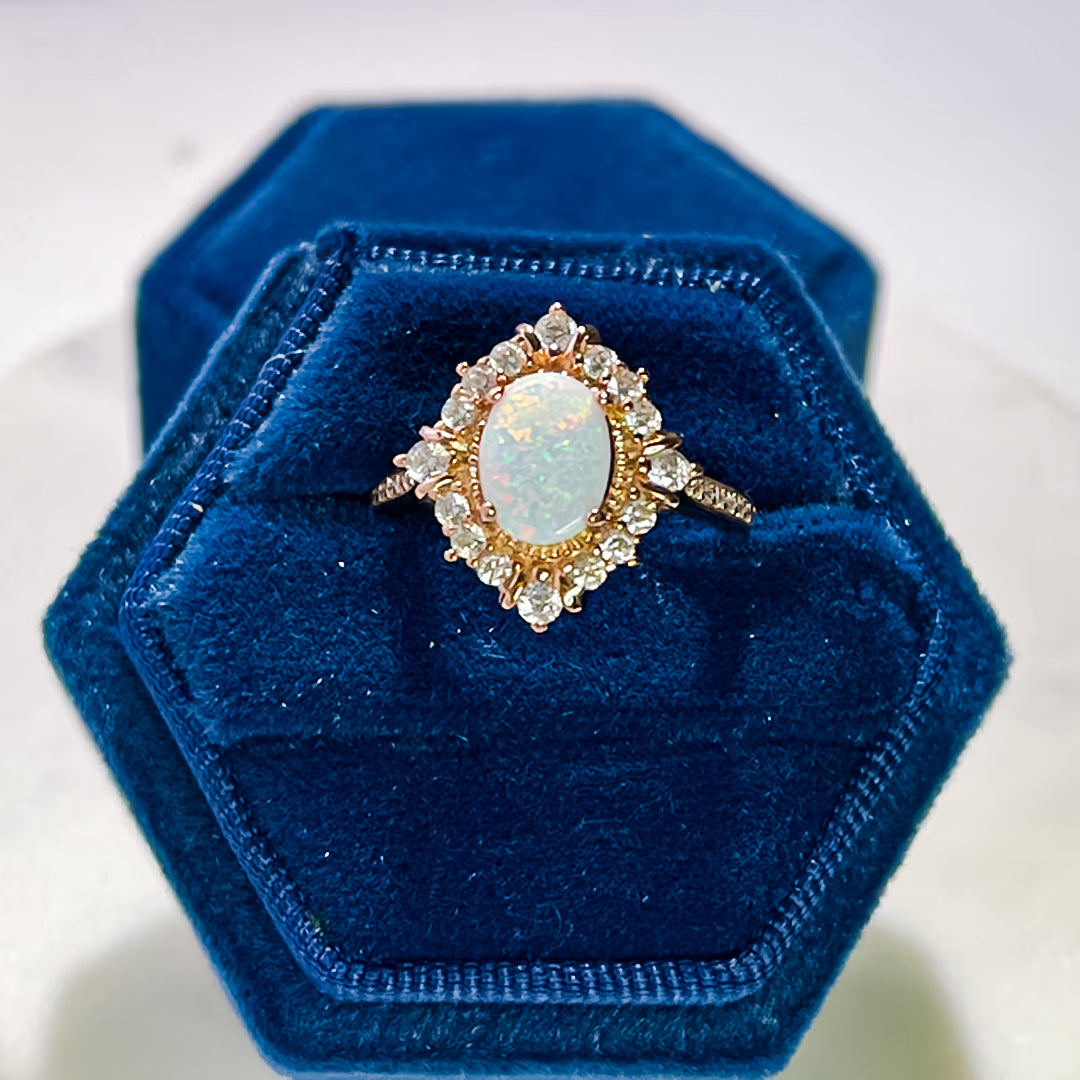 S925 Shiny White Opal Ring