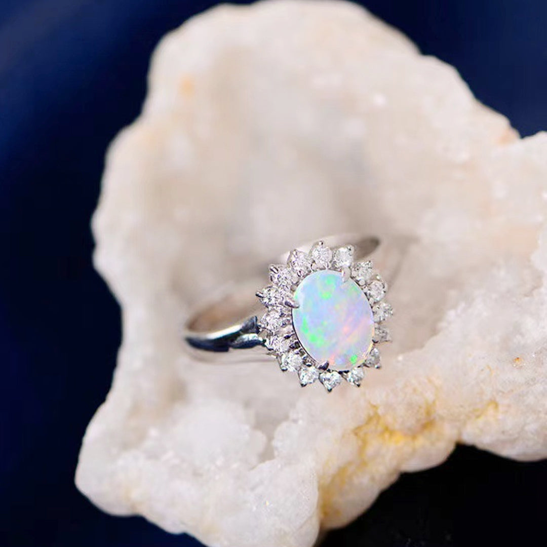 S925 Shiny White Opal Ring
