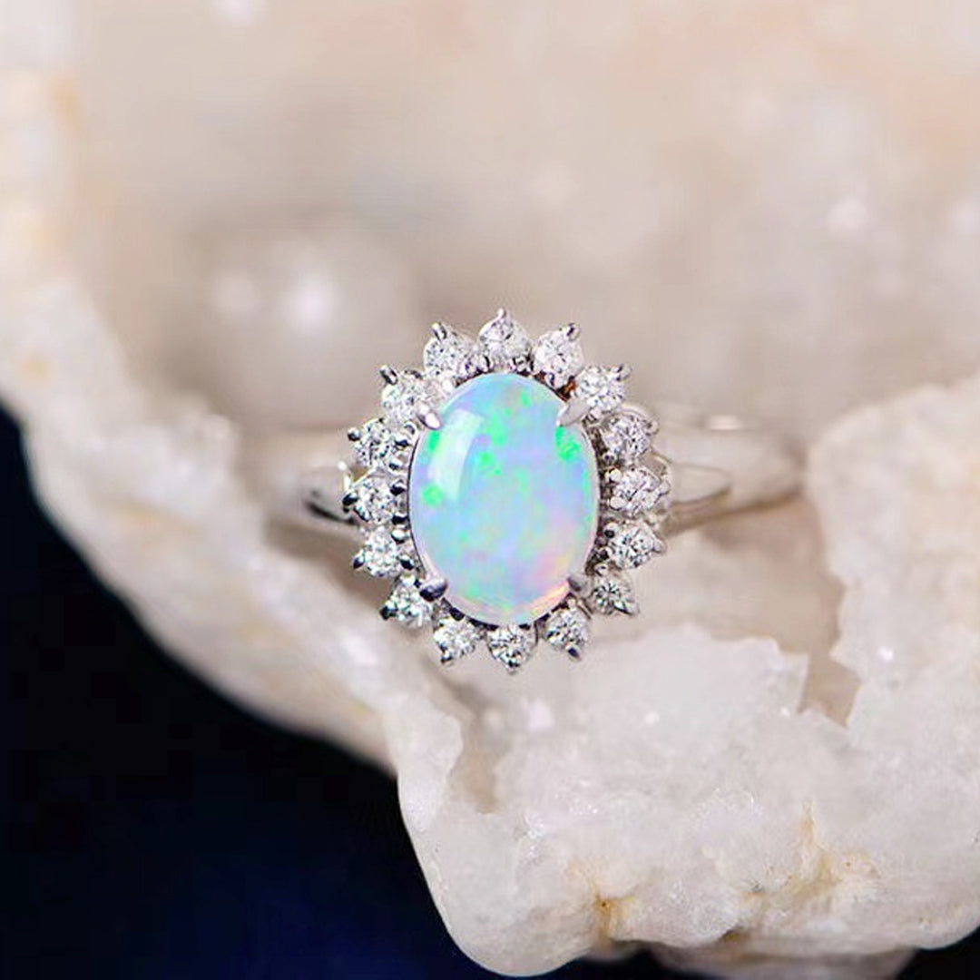 S925 Shiny White Opal Ring