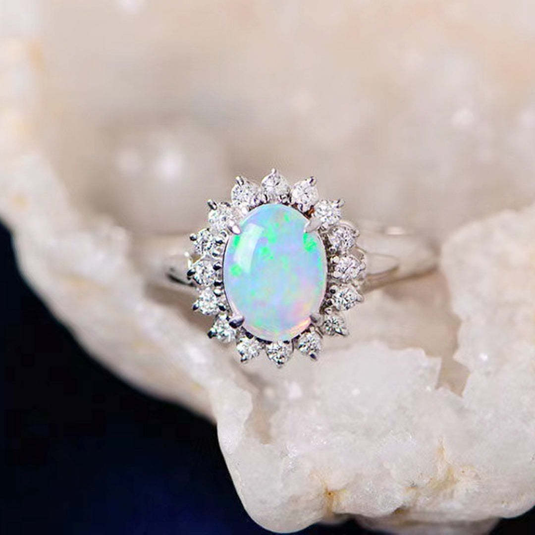 S925 Shiny White Opal Ring