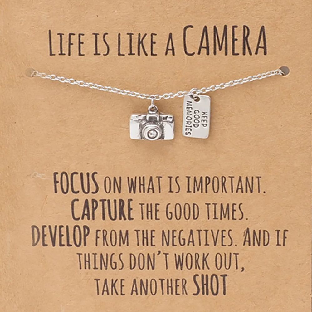Life Is Like A Camera Card Message Necklace