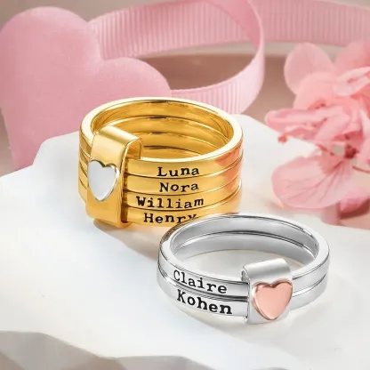 🎁Gift For Mother/Grandmother - Personalized 2-5 Names Heart Stacked Ring