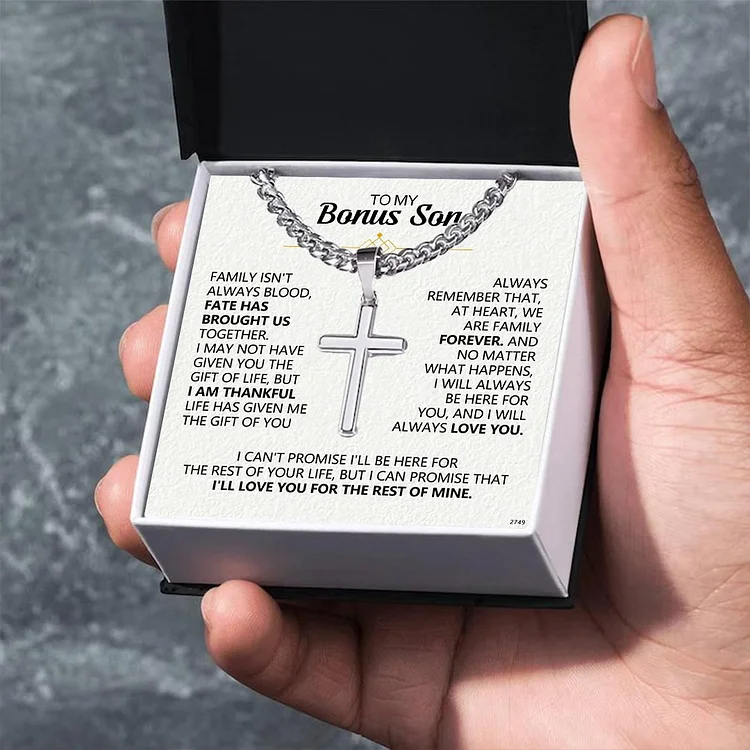 For Bonus Son - We're Family Forever Cross Pendant Necklace