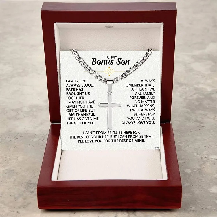 For Bonus Son - We're Family Forever Cross Pendant Necklace