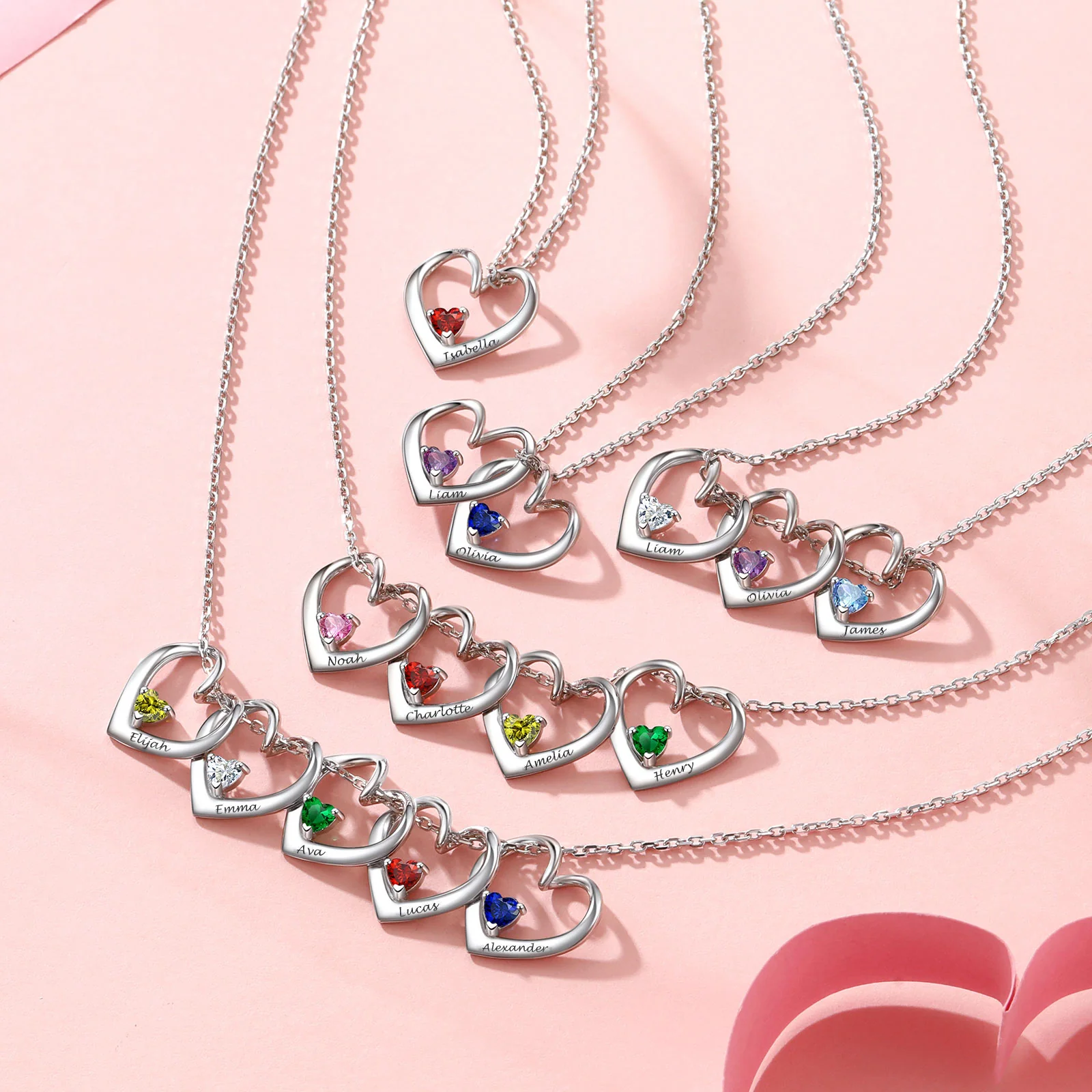 For Mother-Love Connected Name Birthstone Custom Necklace