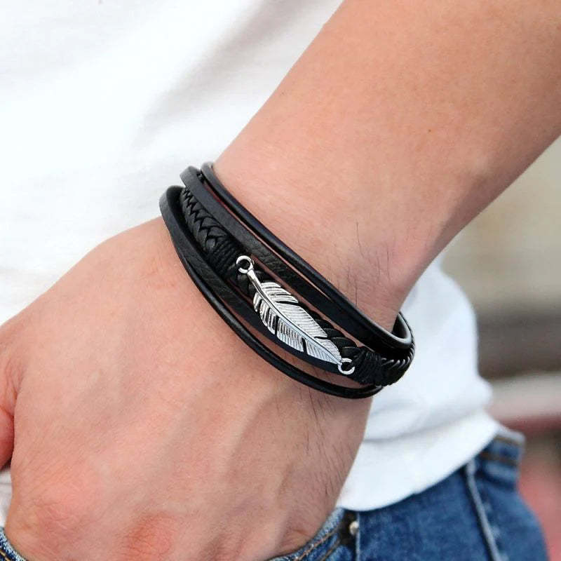For Son - I Will Always Be With You Feather Leather Bracelet