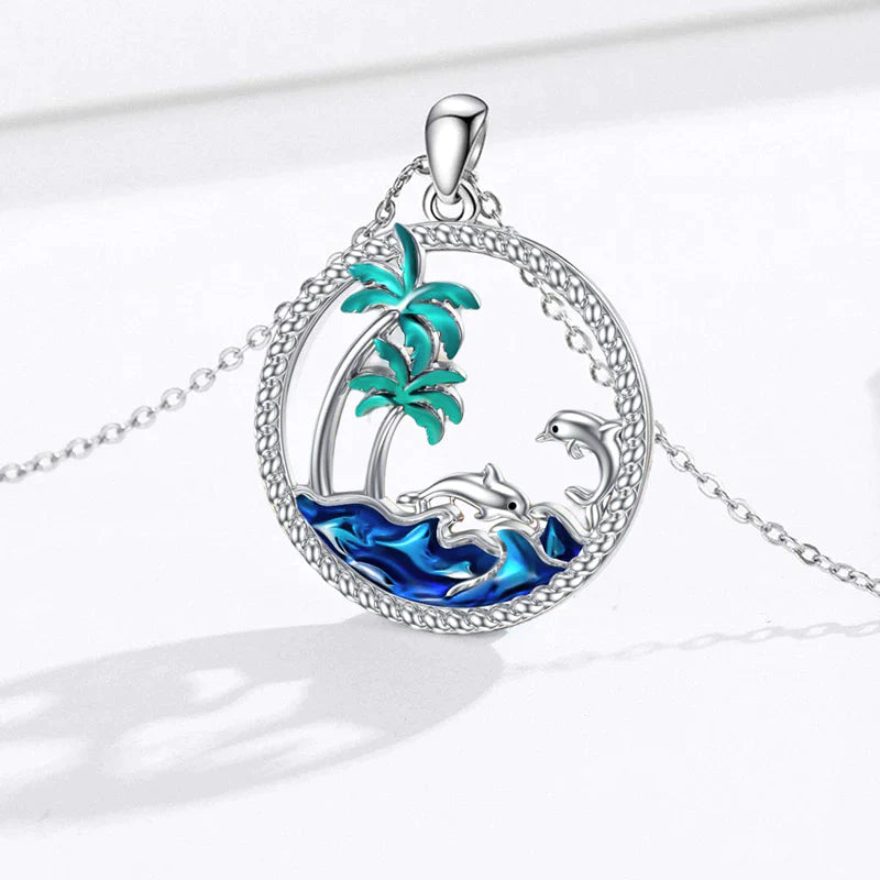 S925 Thalassophile Circle Palm Tree Necklace