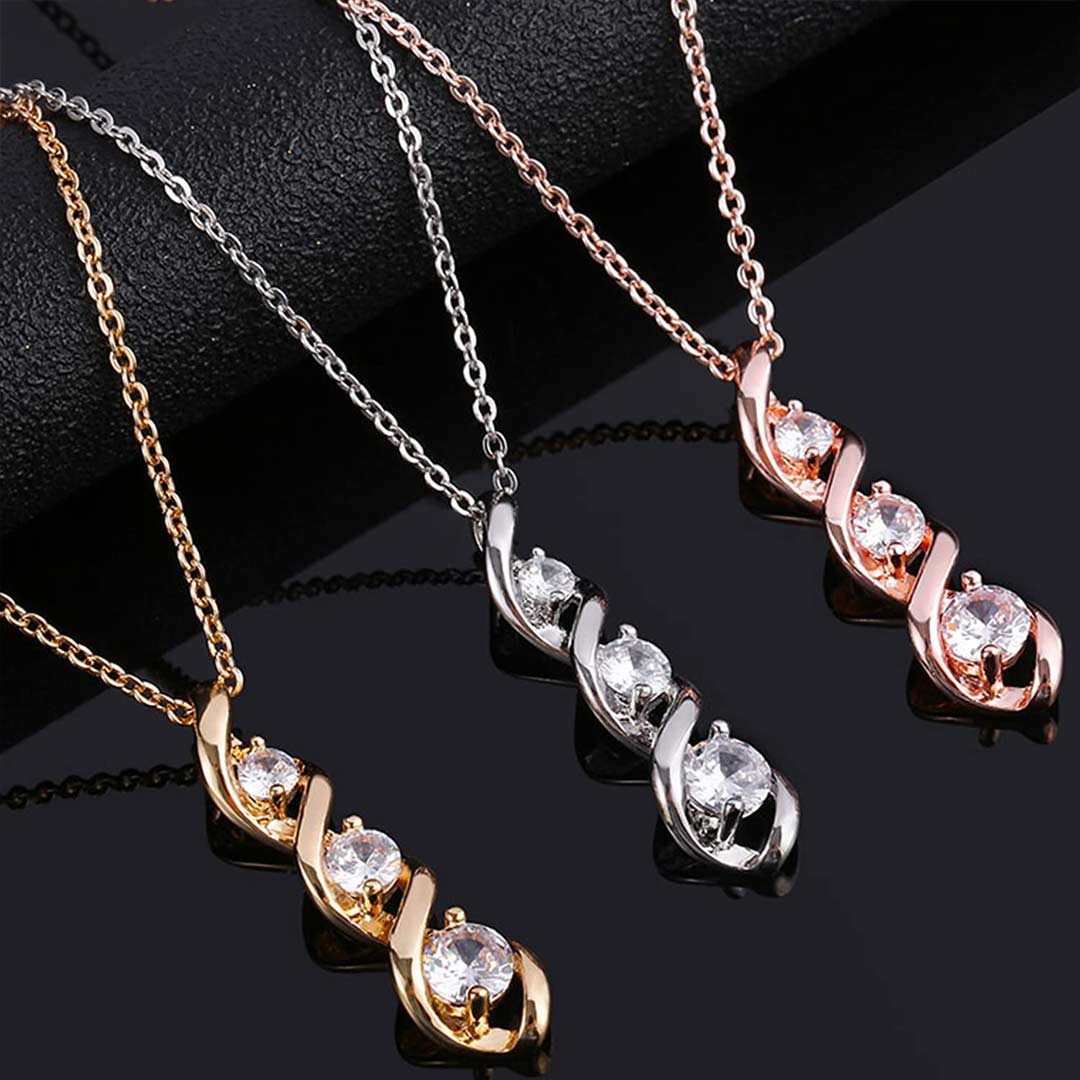 For Mother - S925 Thanks for Sharing Your DNA Three Diamond Spiral Necklace