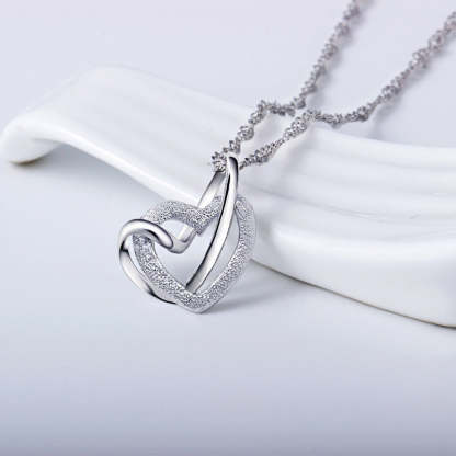 S925 Mother & Daughter Forever Linked Together Silver Double Heart Necklace