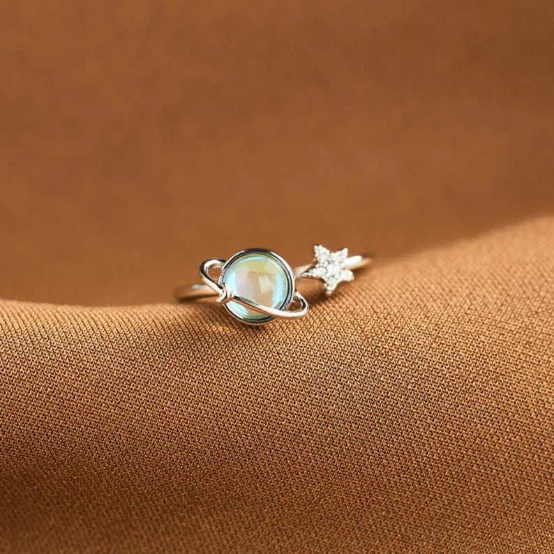 S925 Give This Star A Spin to Shine Through Your Worries Spinning Blue Planet Ring