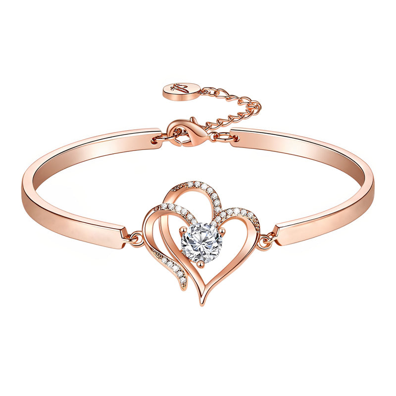 For Daughter - S925 I’ll Always be with You Double Heart Crystal Bracelet