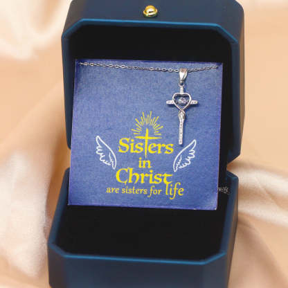 For Friend - Sisters in Christ Beating Cross Necklace