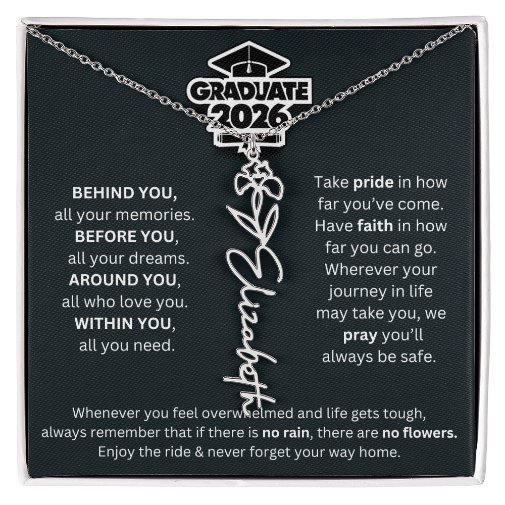 2026 Graduation Gift | Enjoy The Ride | Birth Flower Name Necklace