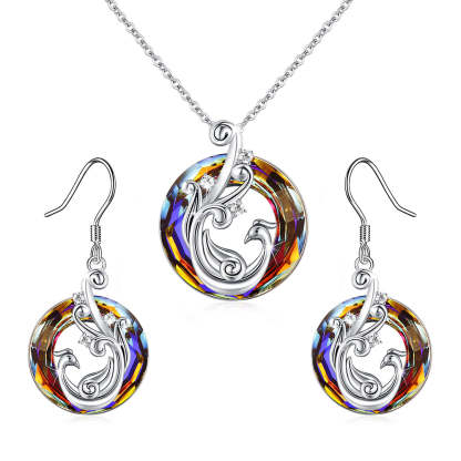For Self - S925 I Survived Because The Fire Inside Me Burns Brighter Than The Fire Around Me Colorful Crystal Phoenix Necklace