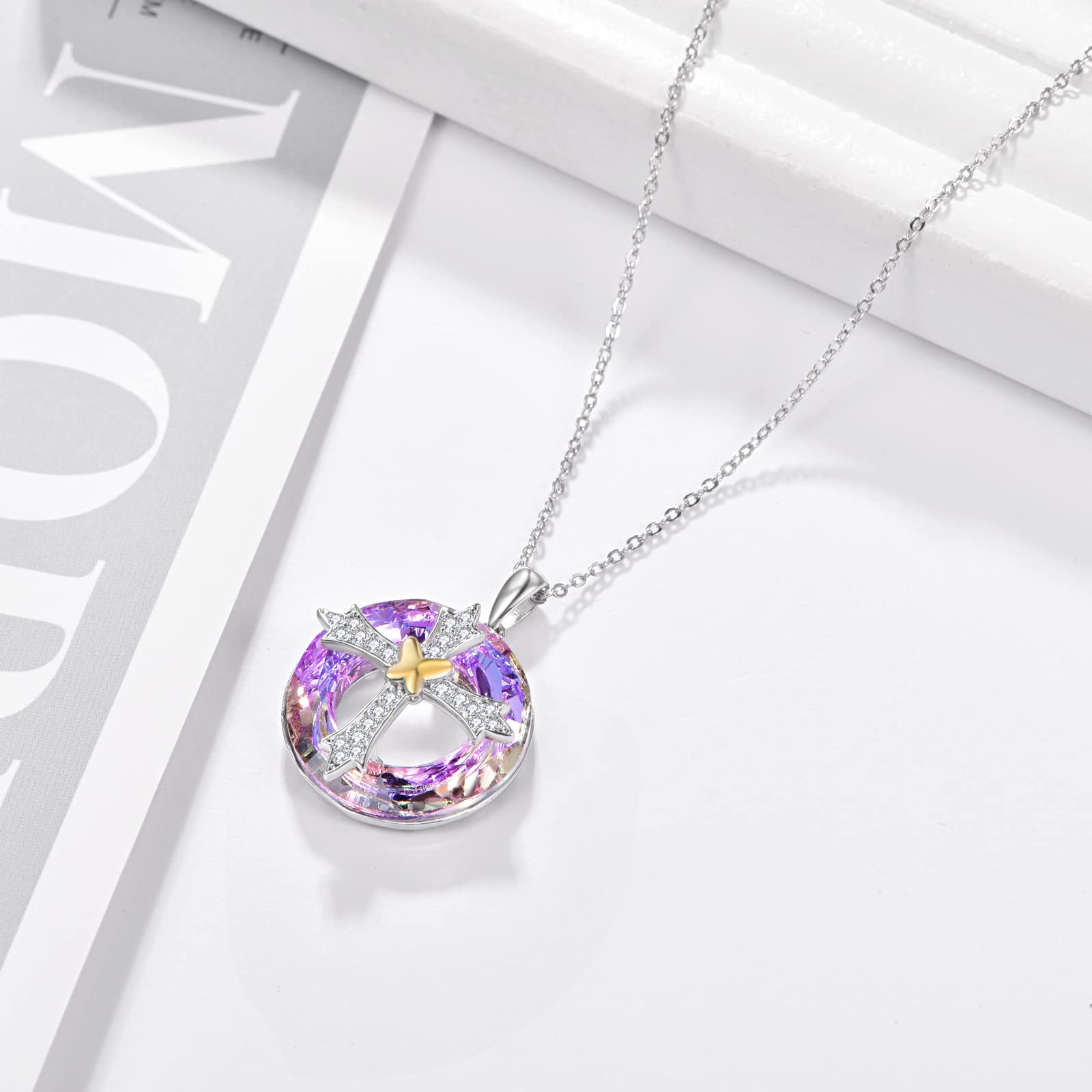 For Friend - S925 Sisters in Christ are Sisters for Life Crystal Love Cross Necklace