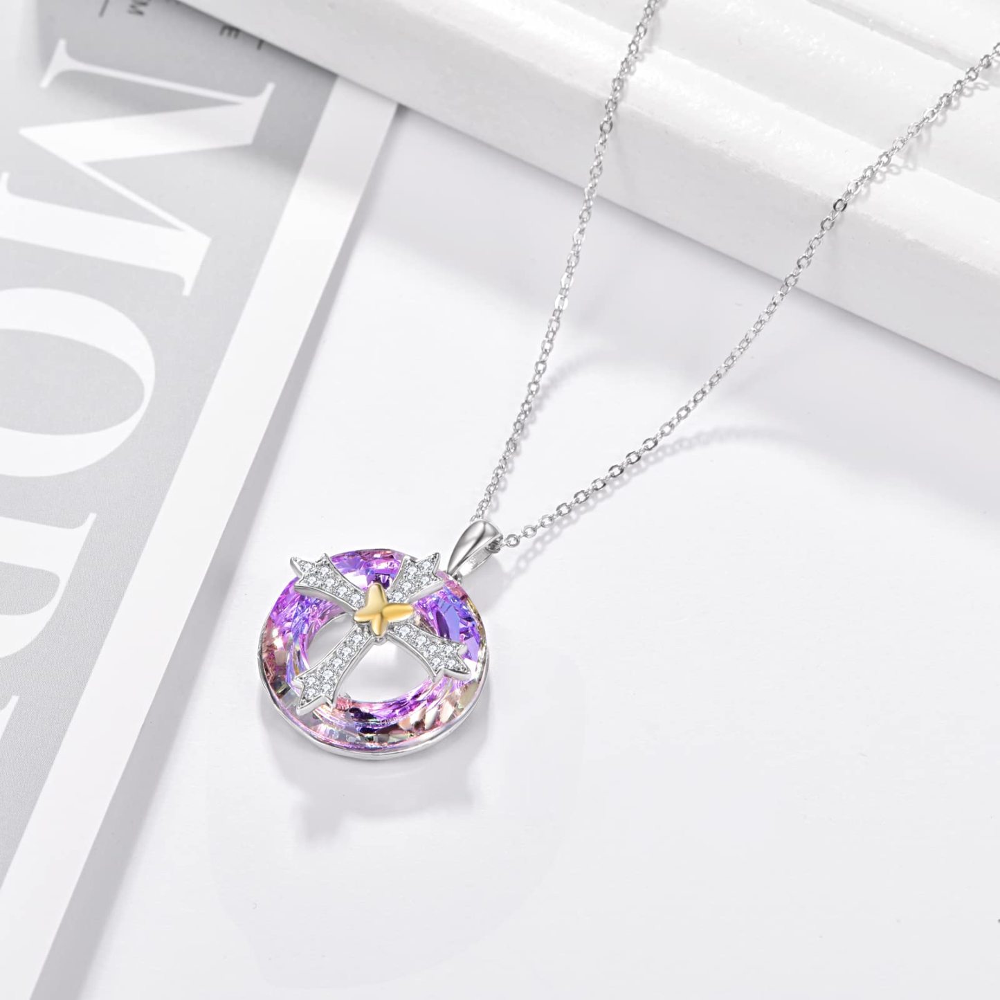 For Friend - S925 Sisters in Christ are Sisters for Life Crystal Love Cross Necklace