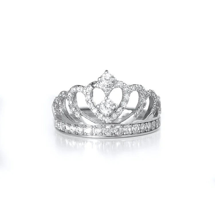 For Daughter - S925 I Love You Forever And Always Sterling Silver Crystal Crown Ring