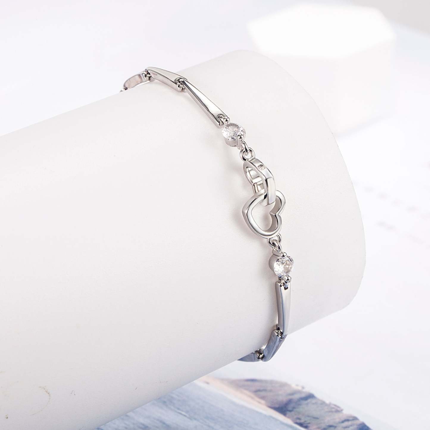S925 The Love Between Aunt and Niece is Forever Double Heart Bracelet