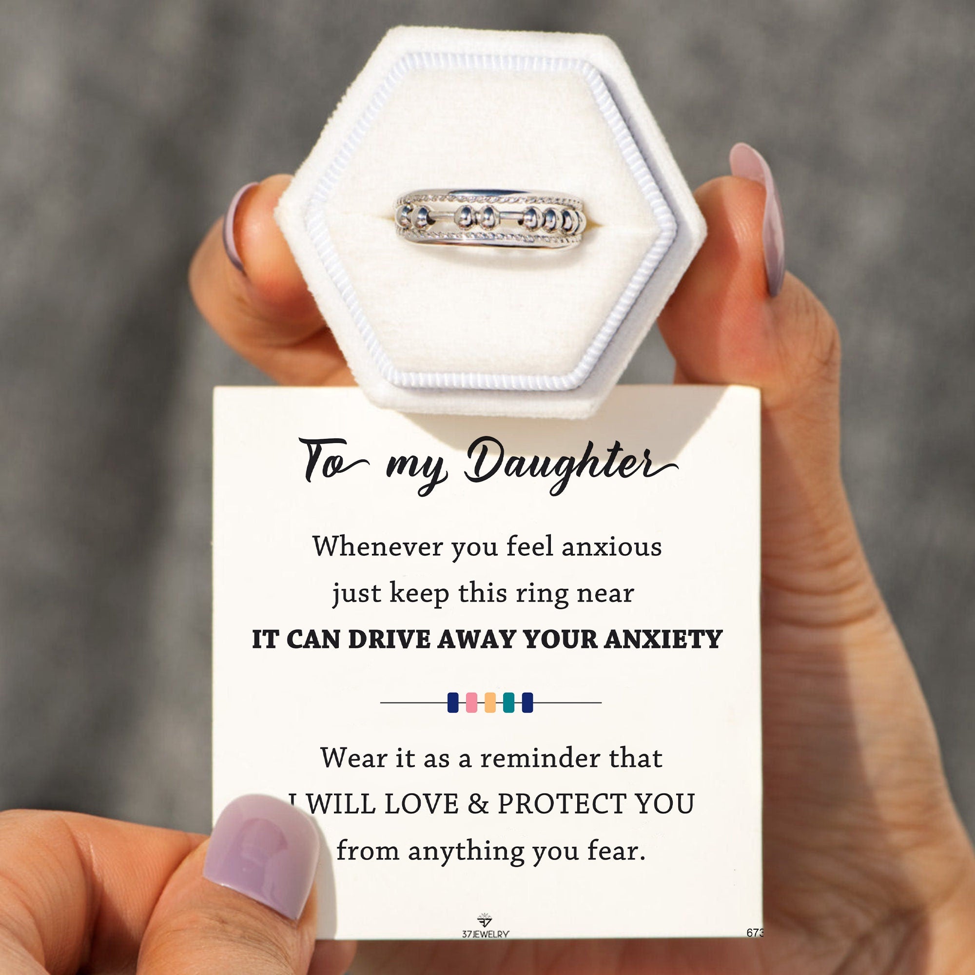 For Daughter - S925 Drive Away Your Anxiety Two Layer Beads Fidget Ring