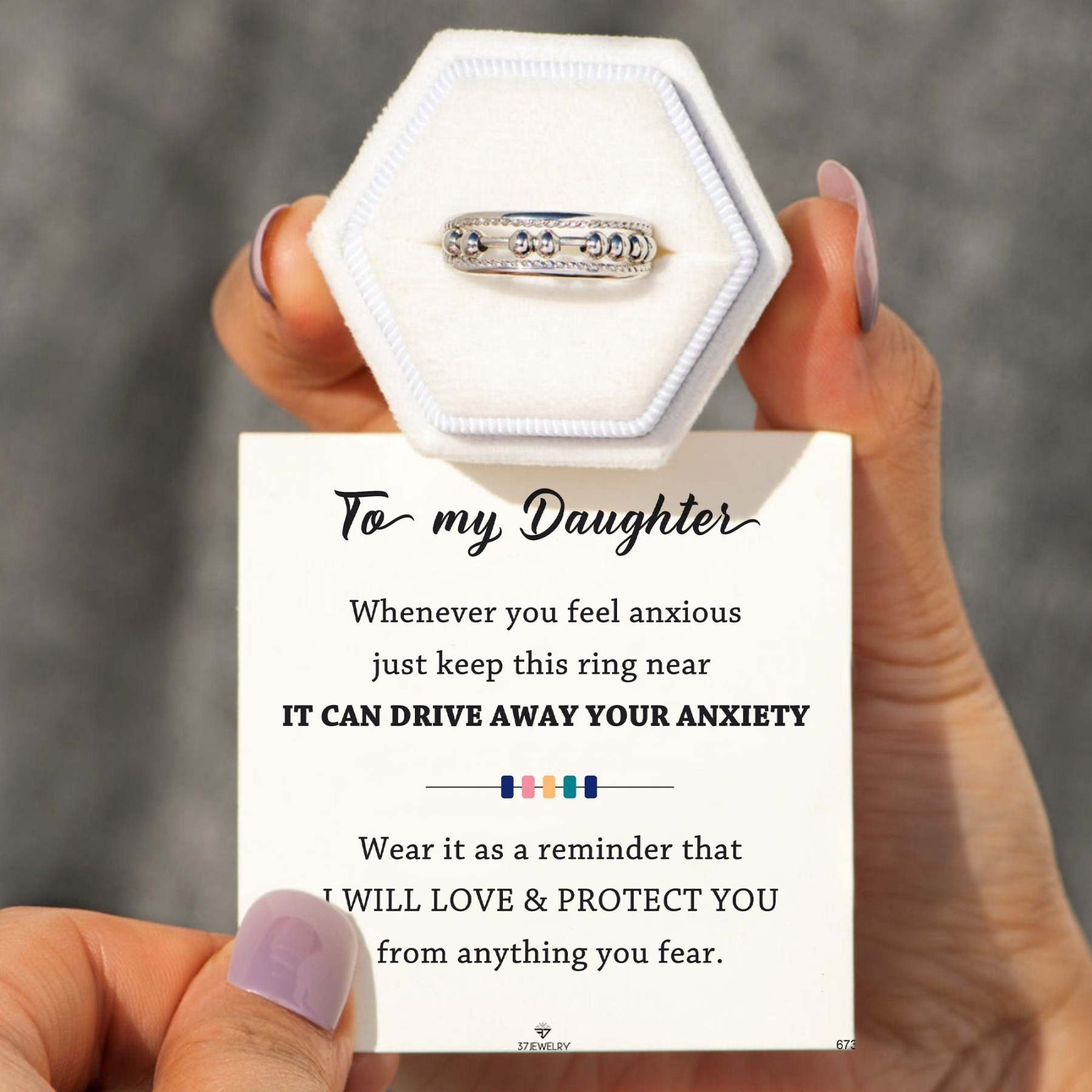 For Daughter - S925 Drive Away Your Anxiety Two Layer Beads Fidget Ring