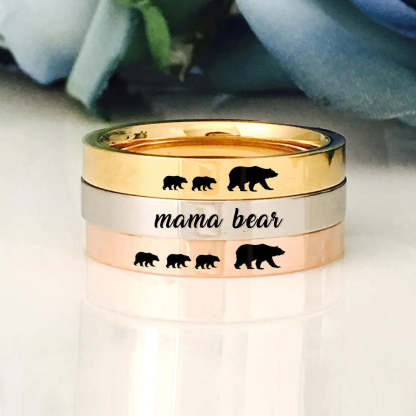 For Mother - S925 You Are the Best Mama Bear in the World Mama Bear Stacked  Ring - 2 Rings Set
