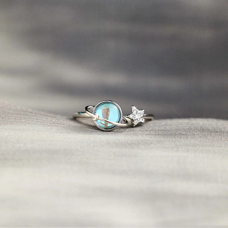 S925 Give This Star A Spin to Shine Through Your Worries Spinning Blue Planet Ring