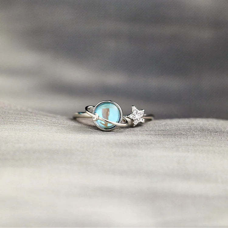 S925 Give This Star A Spin to Shine Through Your Worries Spinning Blue Planet Ring