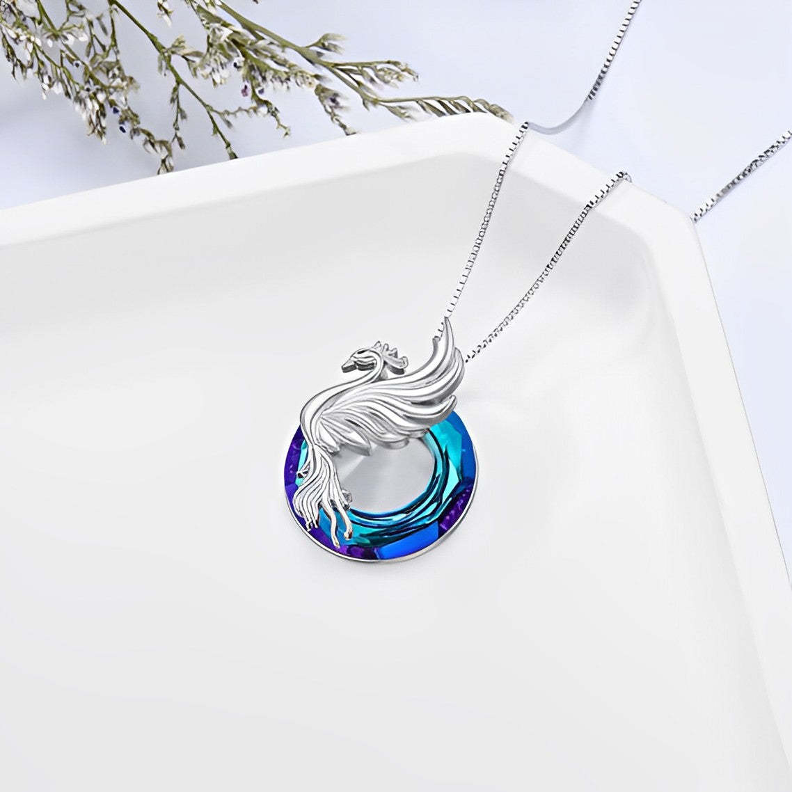 S925 You are A Fighter Sterling Silver Blue Crystal Phoenix Necklace