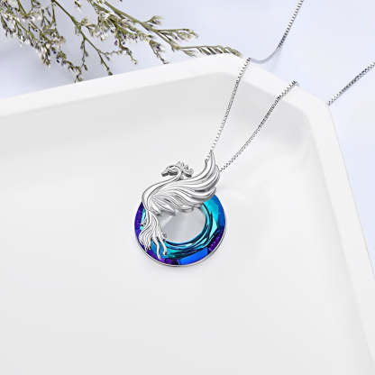 S925 You are A Fighter Sterling Silver Blue Crystal Phoenix Necklace