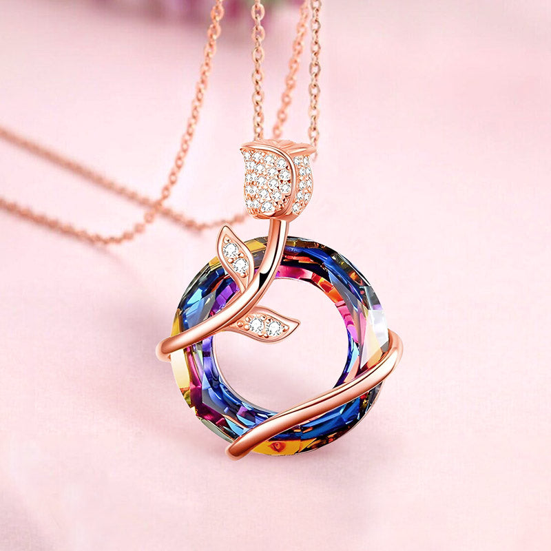 For Love - S925 I Love You more as Time Goes By Crystal Rose Necklace