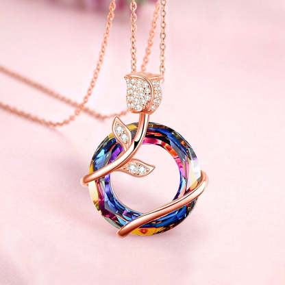 For Love - S925 I Love You more as Time Goes By Crystal Rose Necklace
