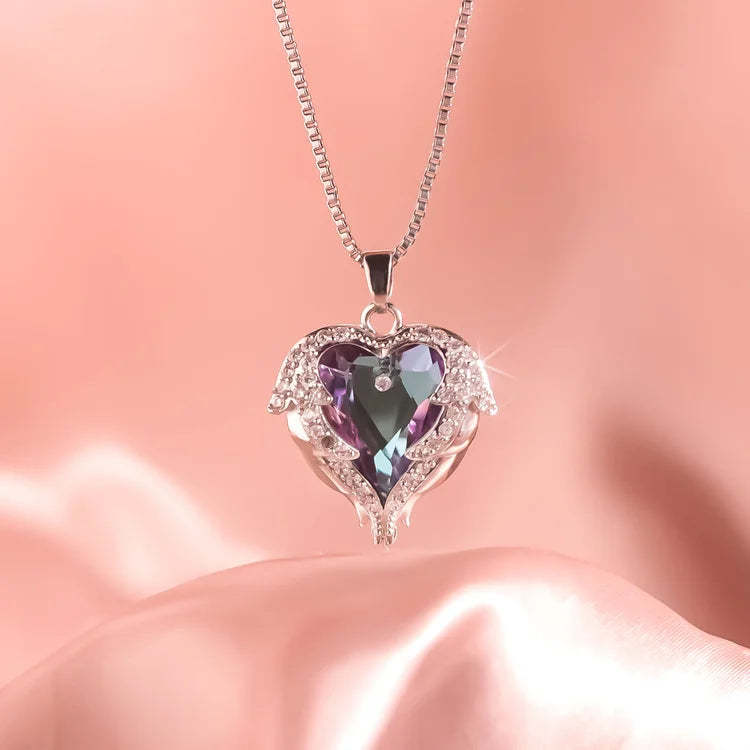 For Daughter - S925 Always Keep Me in Your Heart for You are Always in Mine Wings Heart Necklace