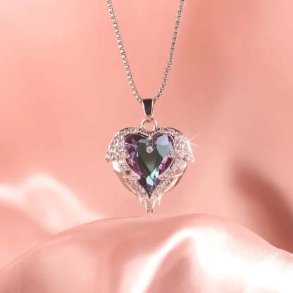 For Daughter - S925 Always Keep Me in Your Heart for You are Always in Mine Wings Heart Necklace