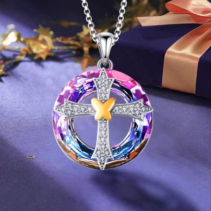 For Friend - S925 Sisters in Christ are Sisters for Life Crystal Love Cross Necklace