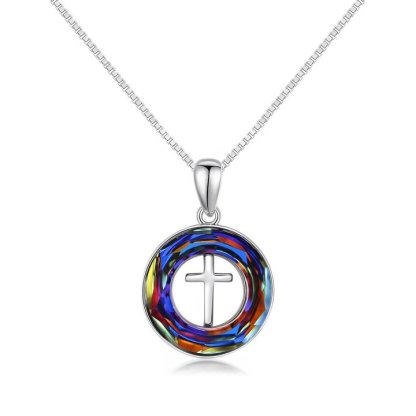 For Daughter - S925 Jesus is in Our Boat Crystal Cross Necklace