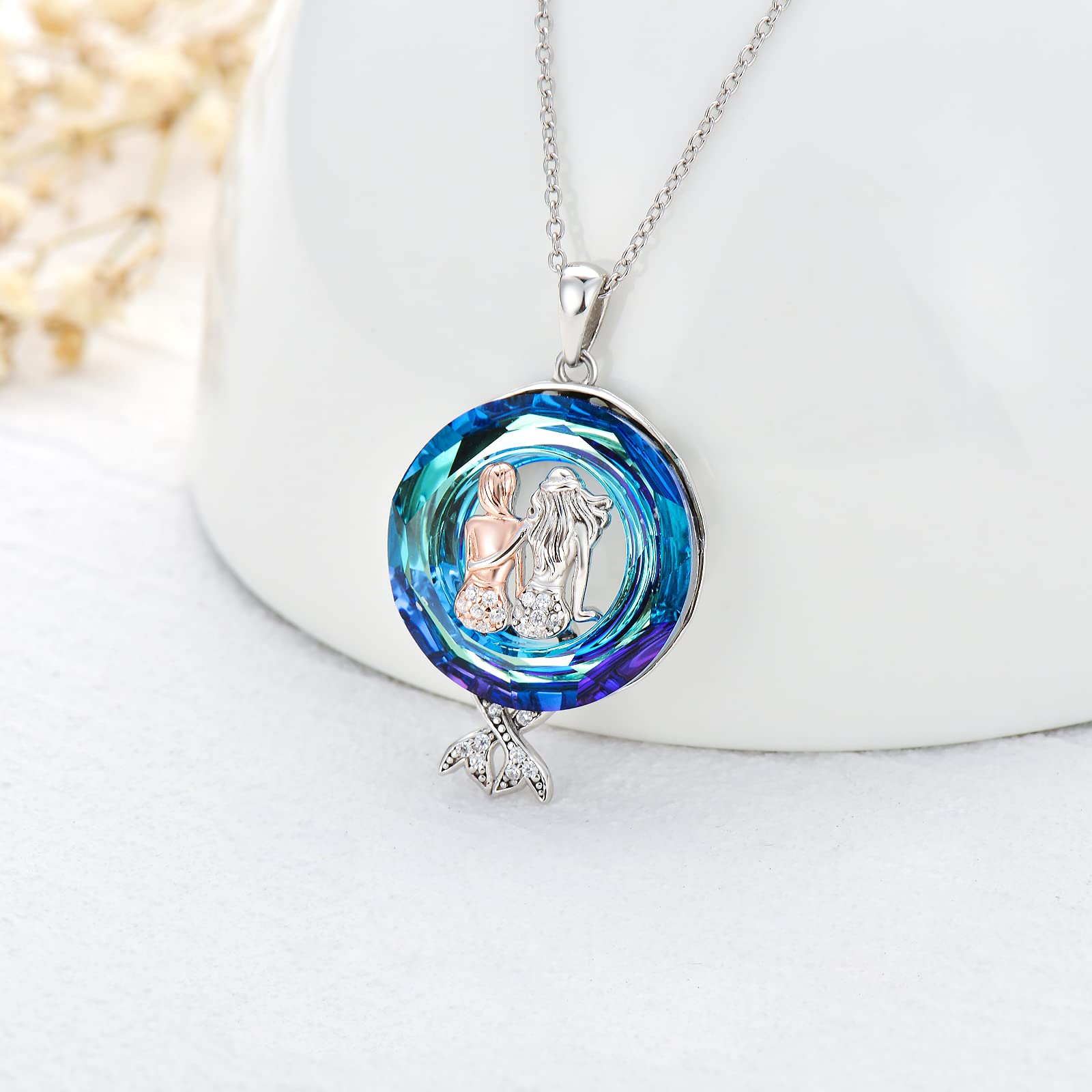S925 Mermaid Sister Crystal Circle Necklace