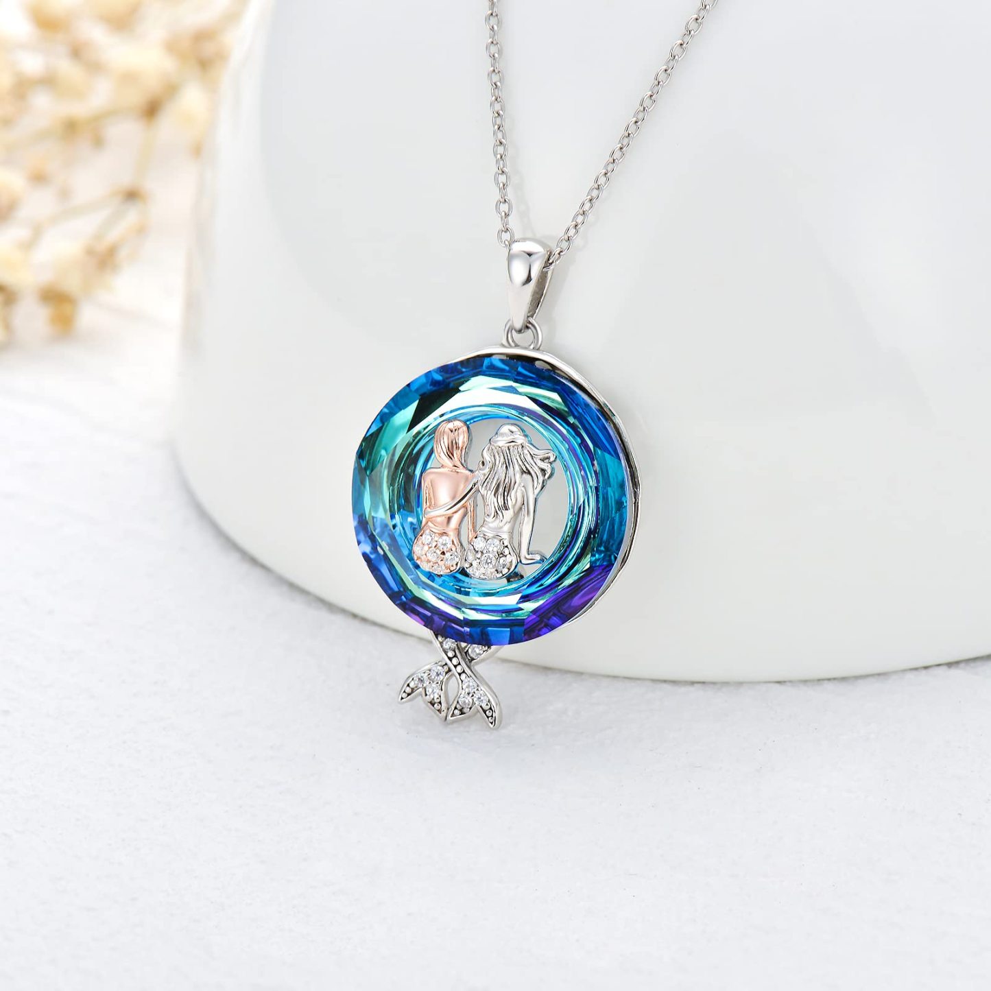 S925 Mermaid Sister Crystal Circle Necklace