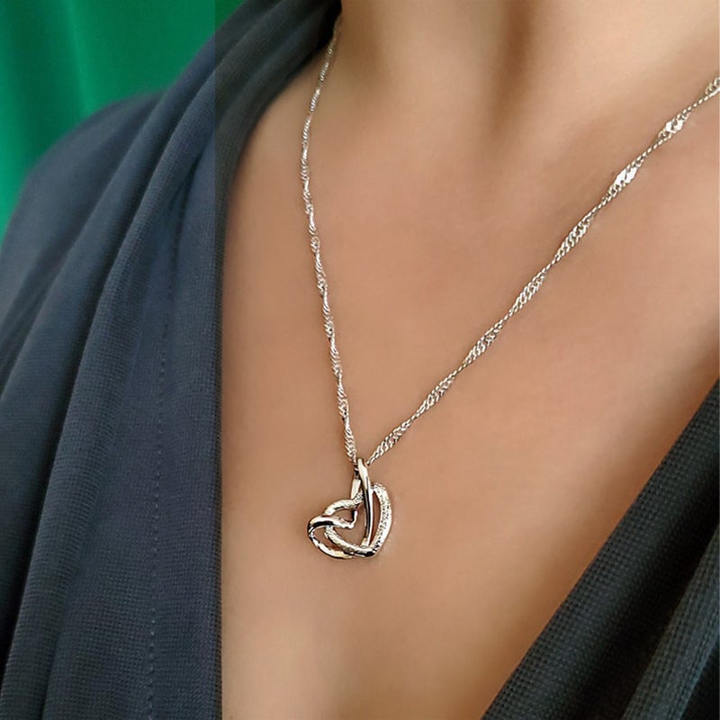 S925 Mother & Daughter Forever Linked Together Silver Double Heart Necklace