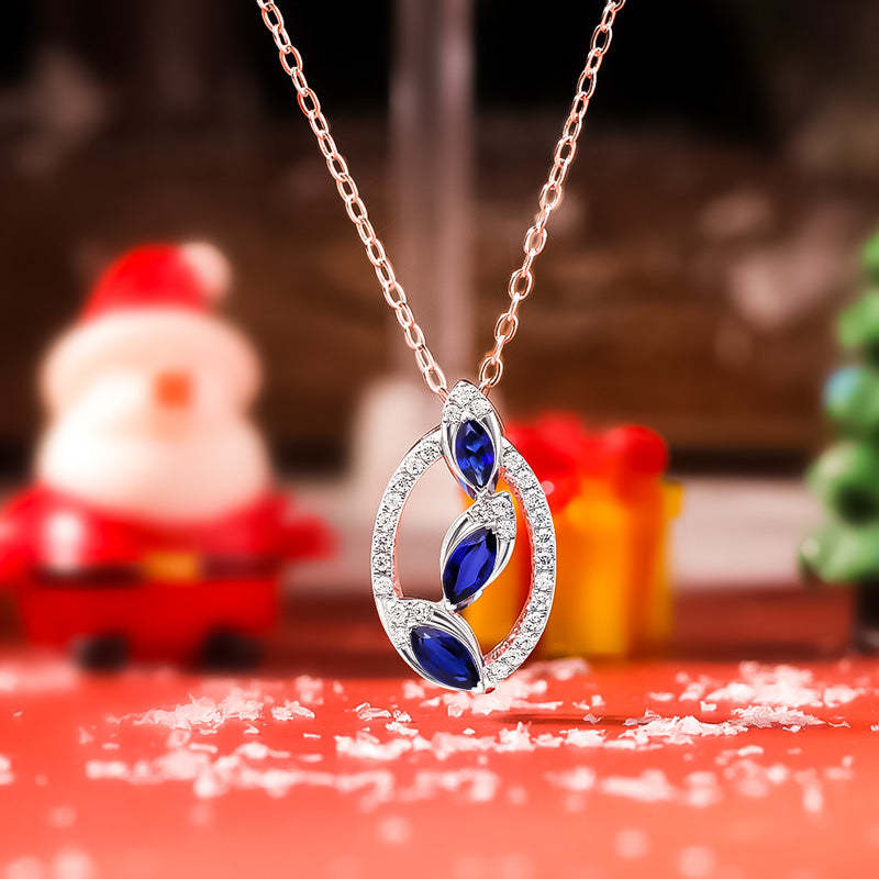 S925 The Love Between Grandmother Mother and Granddaughter is Precious Treasure Blue Crystal Oval Necklace