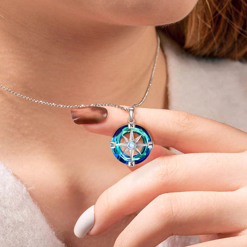 For Friend - S925 I'll Always be There for You Blue Crystal Compass Necklace