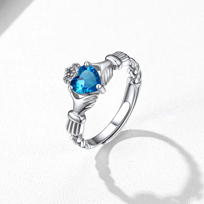 For Granddaughter - S925 Straighten Your Crown Blue Crystal Crown Claddagh Ring