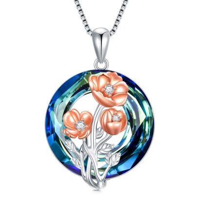 S925 You Belong Somewhere You Feel Free Crystal Birth Month Flower Necklace
