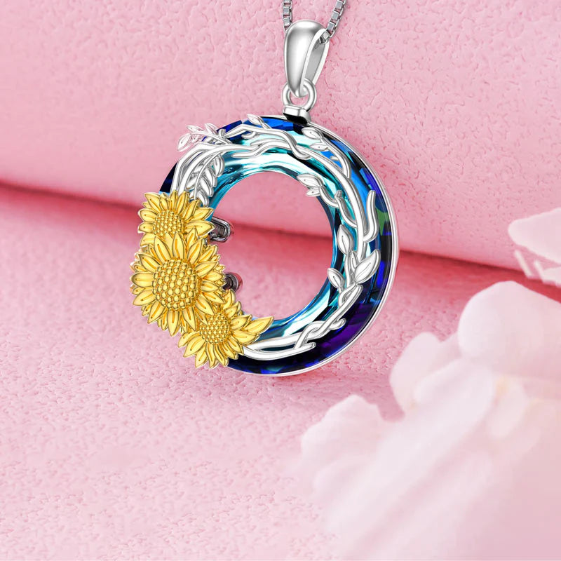 For Granddaughter - S925 You are My Sunshine Crystal Sunflowers and Vines Necklace