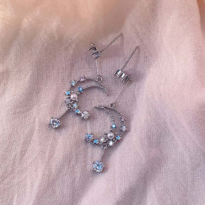 Moon and Star Pearl Earring
