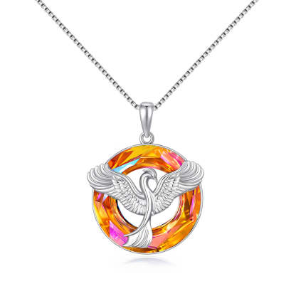 For Self - S925 The Fire Inside Me Burns Brighter Than The Fire Around Me Crystal Rising Phoenix Necklace