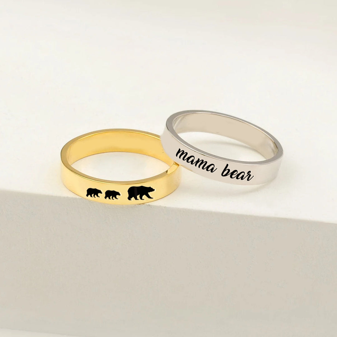 For Mother - S925 You Are the Best Mama Bear in the World Mama Bear Stacked  Ring - 2 Rings Set