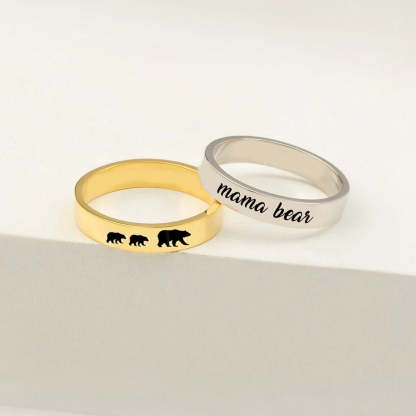 For Mother - S925 You Are the Best Mama Bear in the World Mama Bear Stacked  Ring - 2 Rings Set