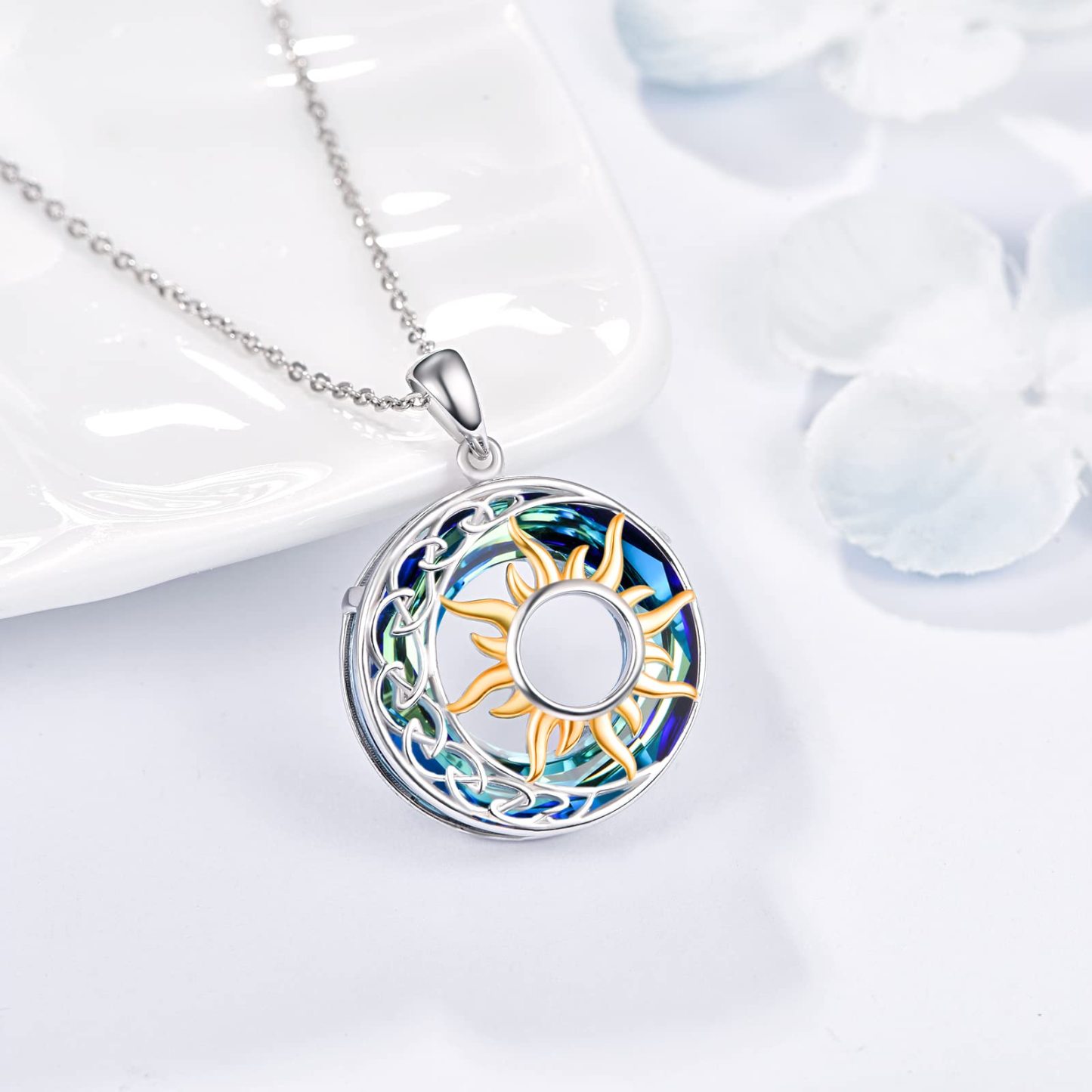 S925 Moon And Sun Crystal Circle Necklace
