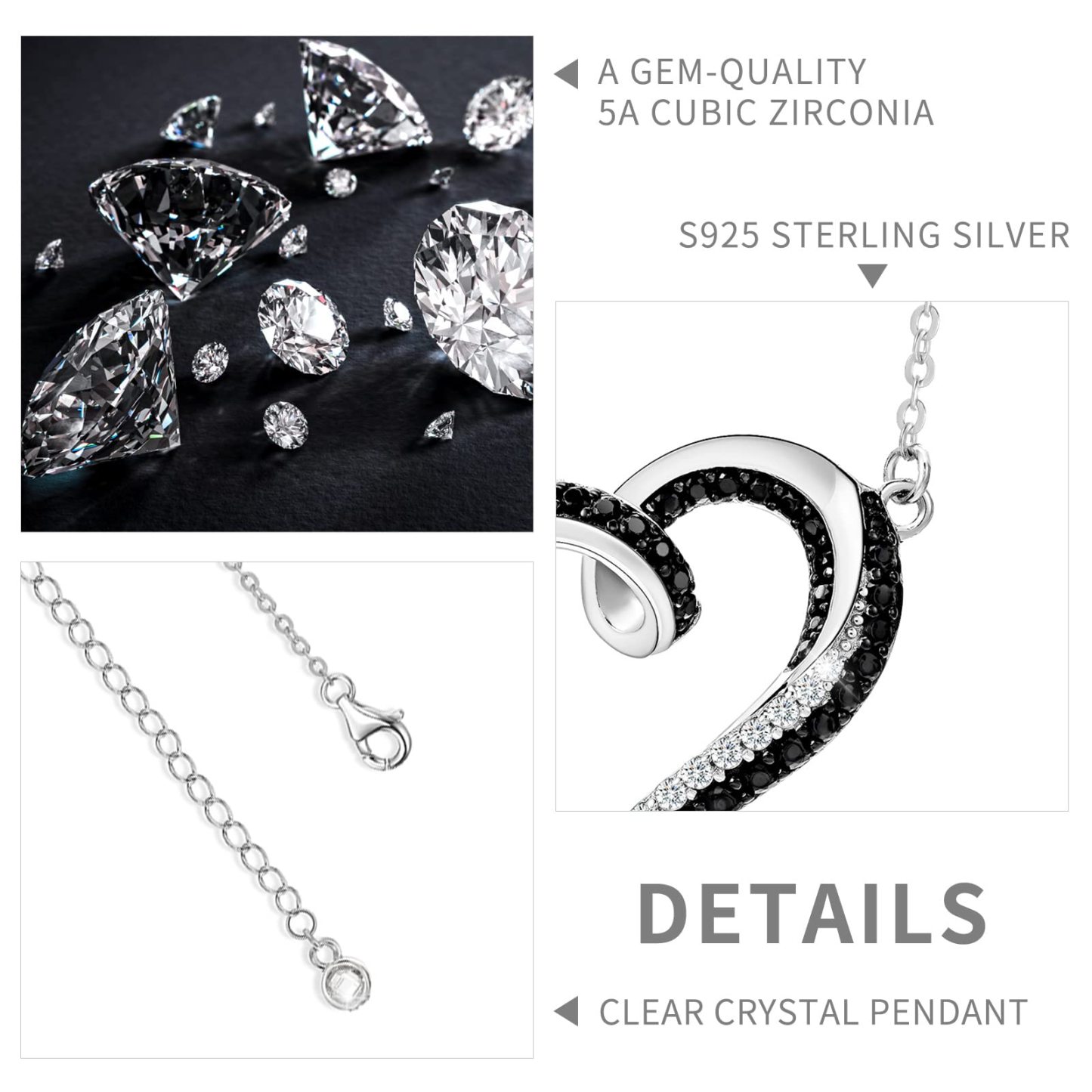 For Memorial - S925 I Will Love You for Every Second of Mine Black Diamond Necklace
