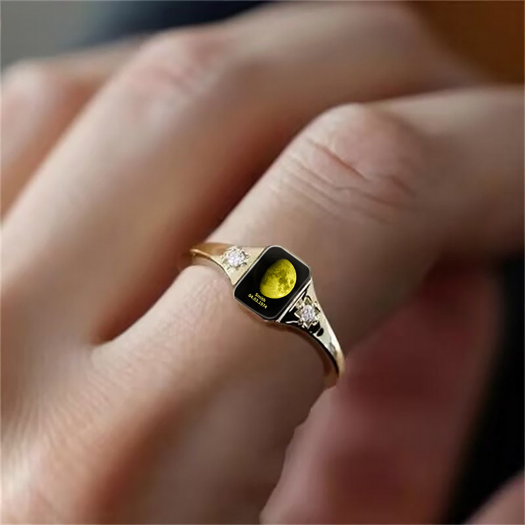 Personalized Moon Phase Ring, Sparkling Moon Phase Ring